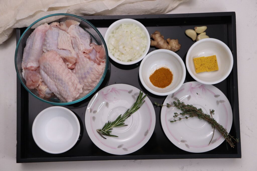 a tray with ingredients items on it for chicken