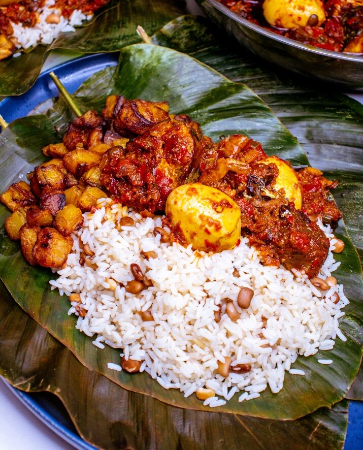 Rice and beans with local pepper sauce